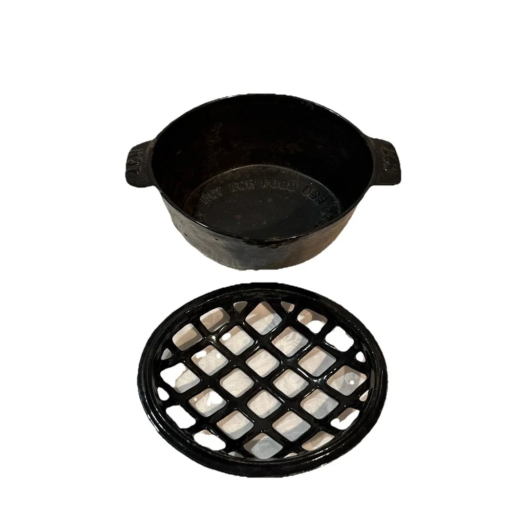 Cast Iron Lattice Wood Stove Steamer Diffuser Potpourri Black Decor‎ RARE 10x7x5